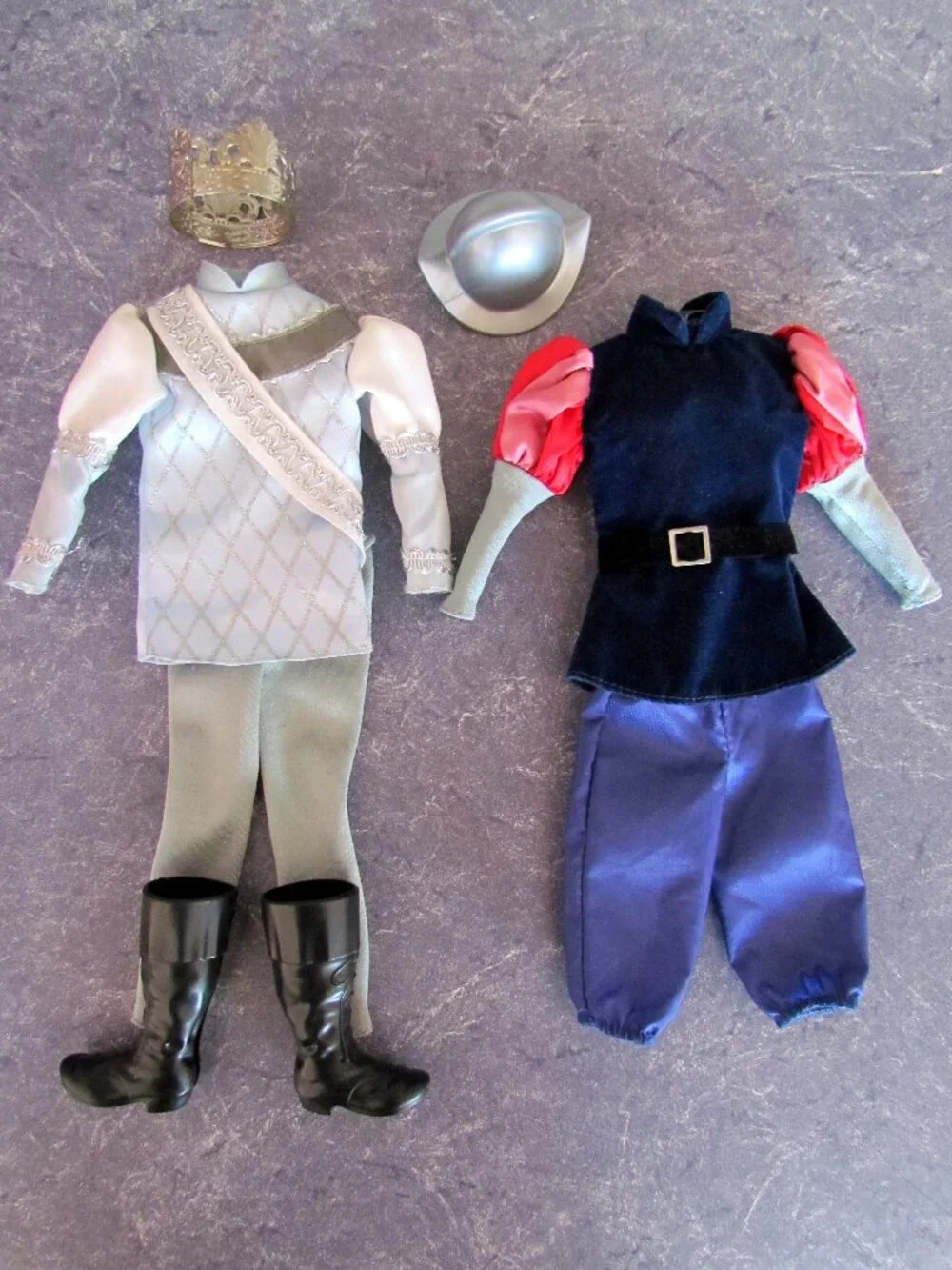 KEN PRINCE CLOTHES: CROWN, HELMET, BOOTS, 2 TUNIC OUTFITS for BARBIE BOYFRIENDS